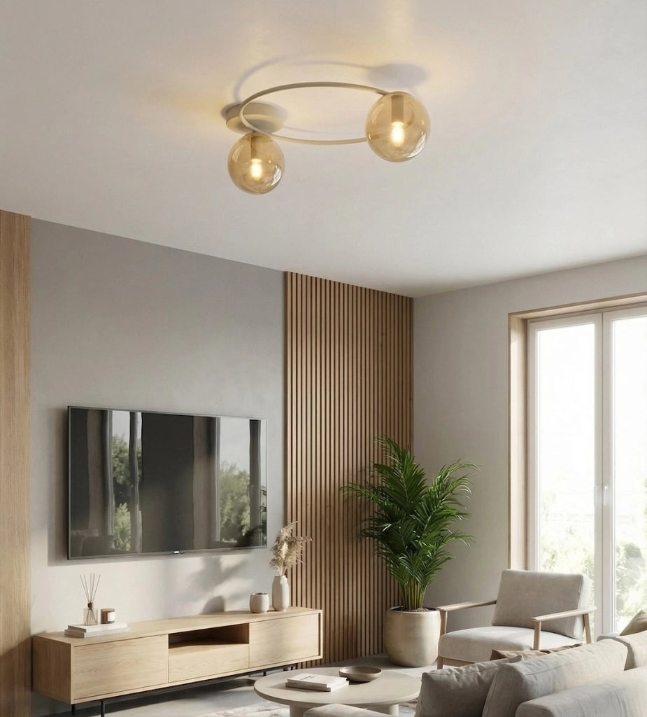 Lampada soffitto a anello SOPRA 2xE14 vetro beige Emibig