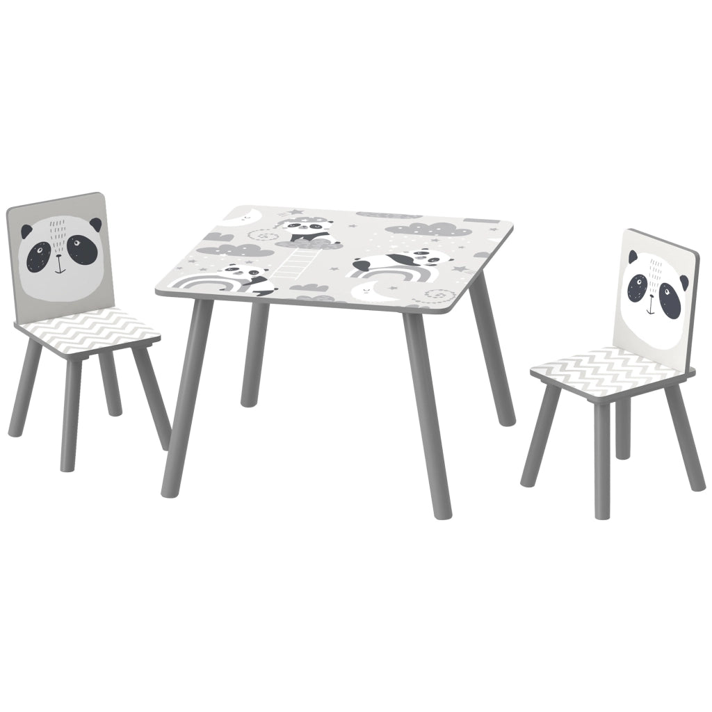 Set Tavolo e 2 Sedie per Bambini ¨C Xylo ¨C Grigio e Bianco con Panda