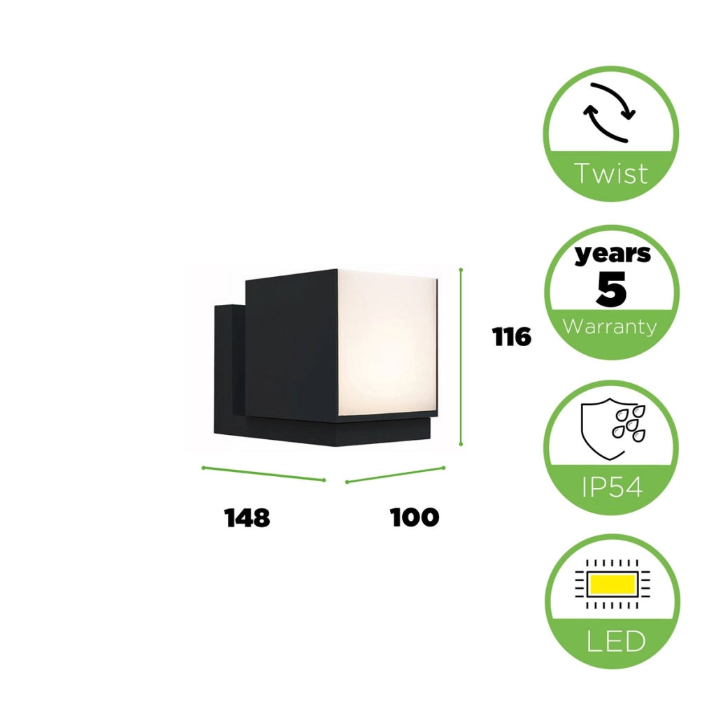 Applique esterna CUBA nera LED 12W 3000K IP54 Lutec