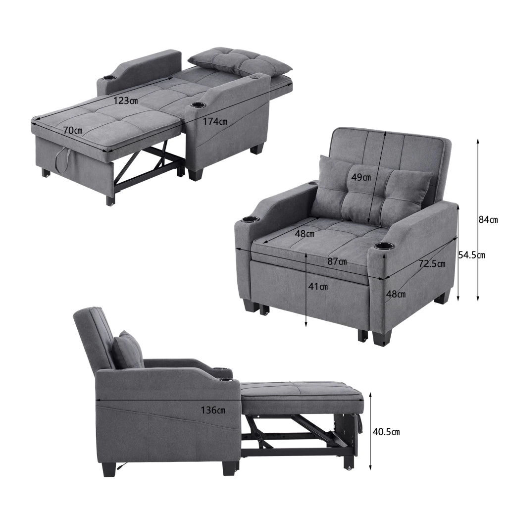 Divano letto estraibile 3 in 1 - Zephmum- Con porta bevande e USB