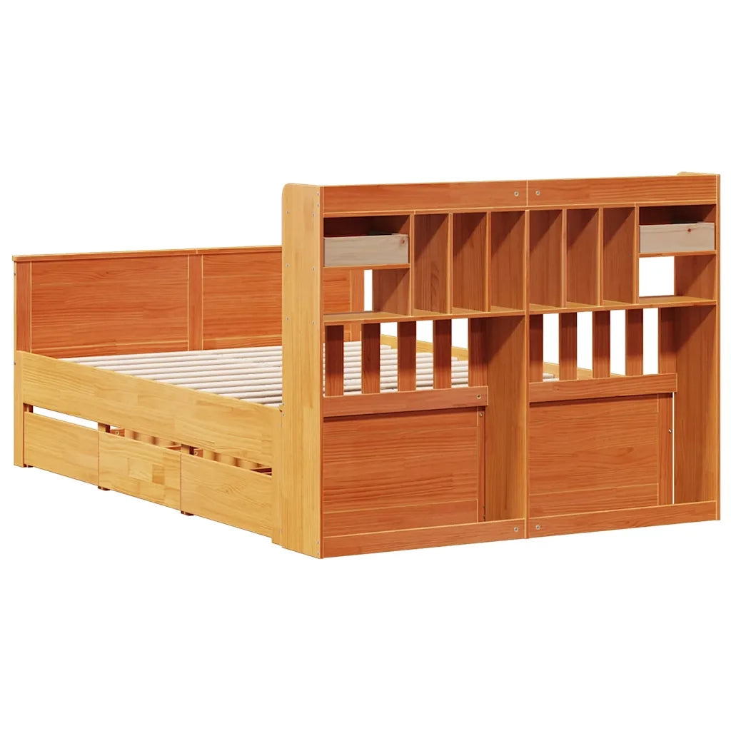 Letto Libreria senza Materasso Marrone Cera 150x200 cm in Pino 3308920