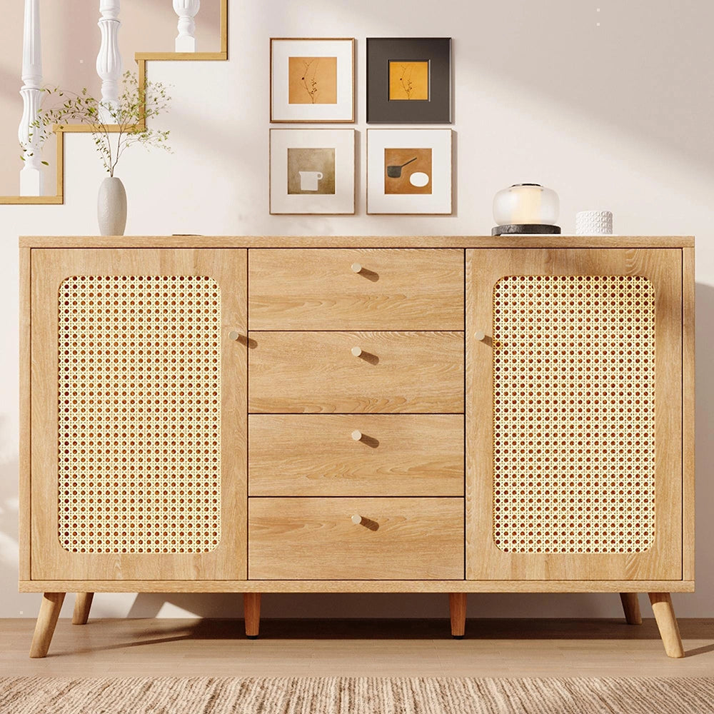Buffet Commode con rotin - Xylo - 4 cassetti 2 ante scaffali regolabili