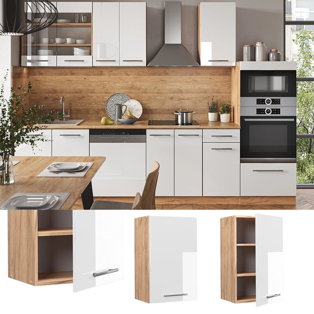 Pensile da cucina Fame-Line Bianco lucido/Rovere dorato 45 cm Vicco