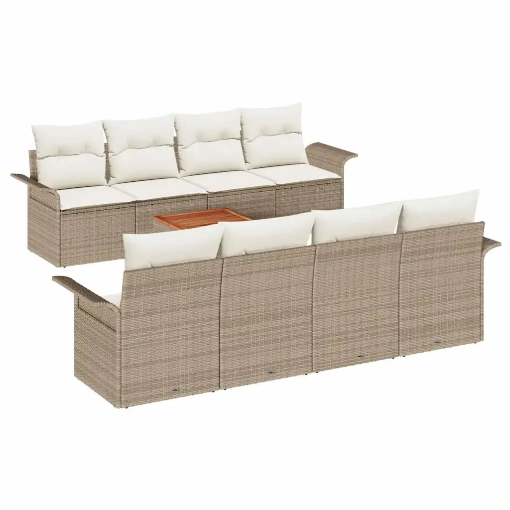 Set Divano da Giardino 9 pcs Beige e Crema polyrattan