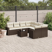 Set Divani da Giardino 9pz con Cuscini Marrone in Polyrattan 3218753
