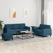 Set di Divani 3 pz con Cuscini Blu in Velluto