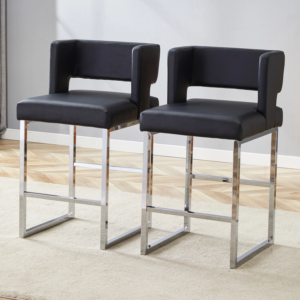 Sgabello da Bar Set 2 Pezzi ¨C MINIMAL ¨C Nero, Gambe in Metallo, Design Moderno