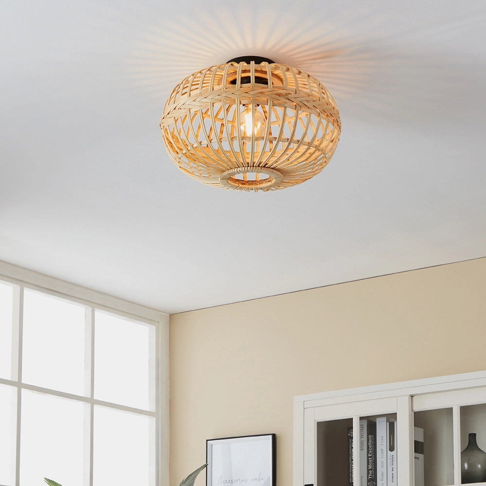 Plafoniera Rustica Amsfield 1 Luce Metallo Nero E Legno
