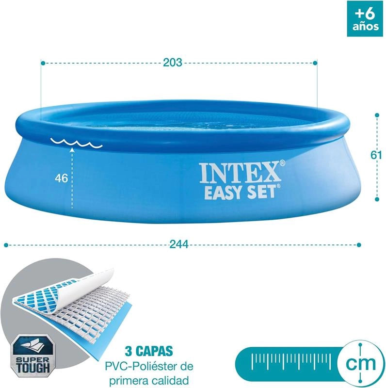 INTEX PISCINA FUORI TERRA EASY SET ROTONDA, POMPA FILTRO 1250 L/H, 1942 L, PVC, AZZURRO, 244X61 CM