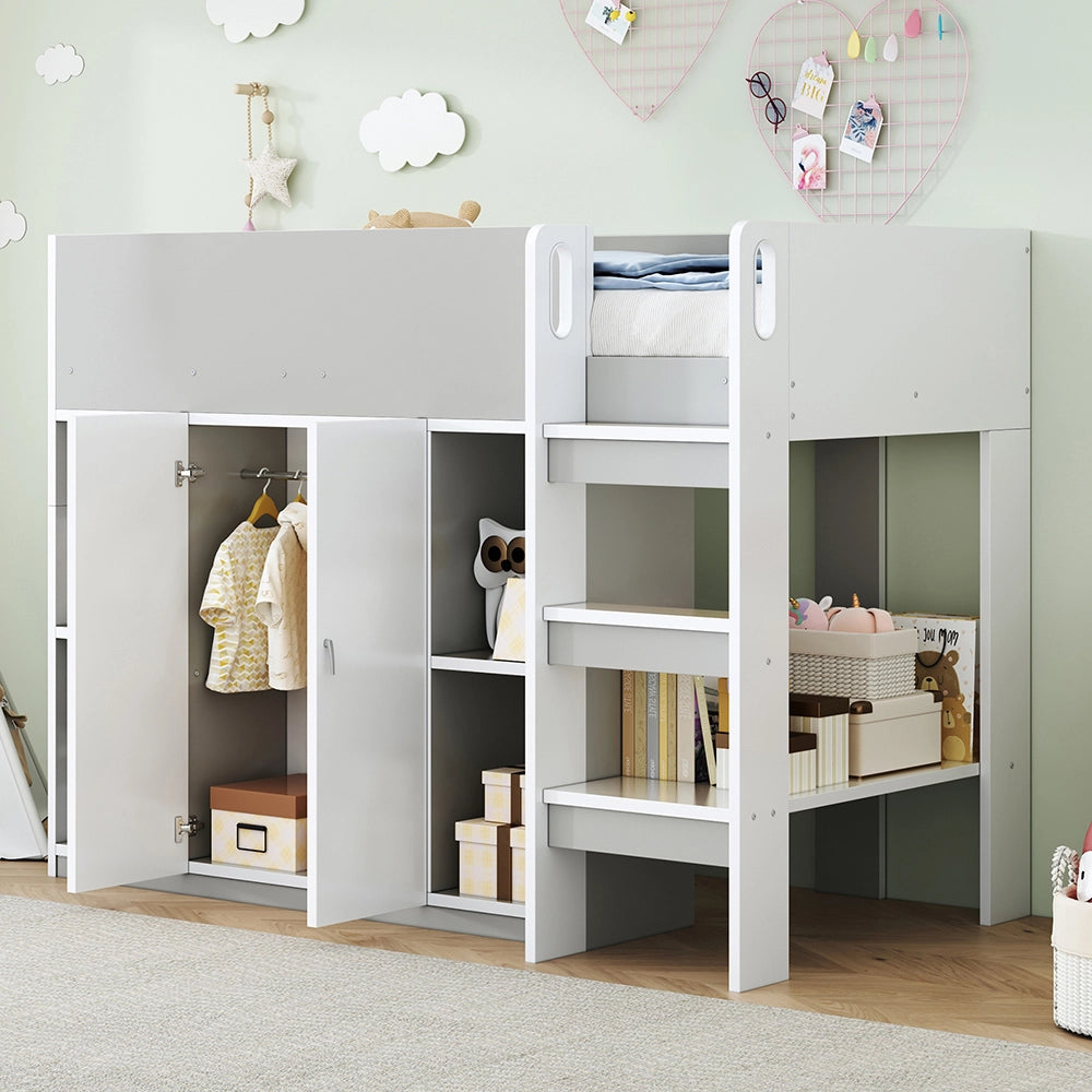 Letto a castello - Xylo - 90x200 cm armadio grigio