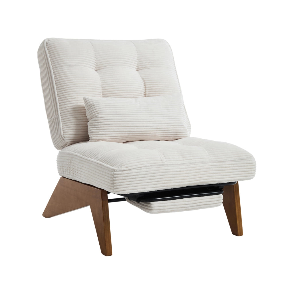 Poltrona Relax Reclinabile con Poggiapiedi e Cuscino Lombare Comfort Ergonomico Piedi in Legno in Velluto a Coste Beige