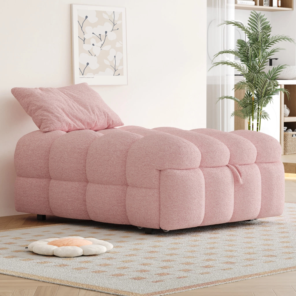Letto singolo con funzione divano e poggiapiedi in tessuto teddy 76x183 cm