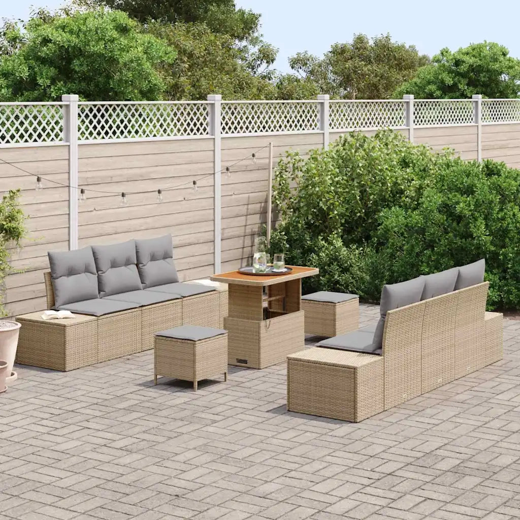 Set Divano da Giardino con cuscino 9 pcs Beige polyrattan 3362742
