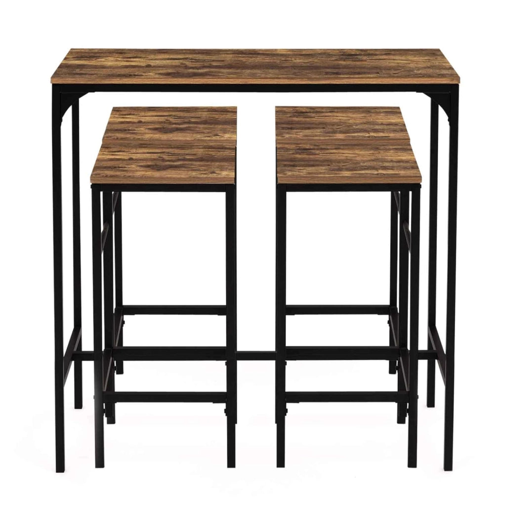 IDMarket - Tavolo da bar e 4 sgabelli DAYTON, alti 100 cm, in legno scuro con effetto distressed e design industriale nero