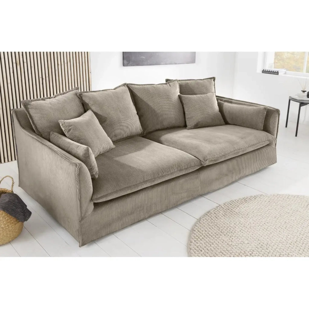 Divano dritto KALIA - Tessuto a costine beige grigio - 3 posti - Stile contemporaneo