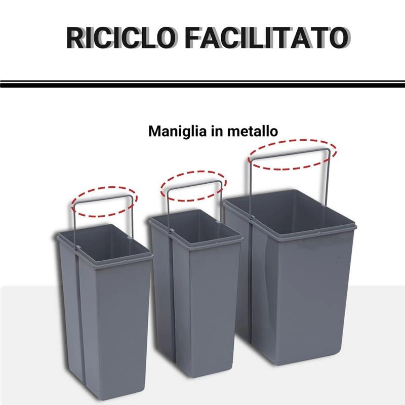 PATTUMIERA ESTRAIBILE CON 3 CONTENITORI PER RACCOLTA DIFFERENZIATA 40L