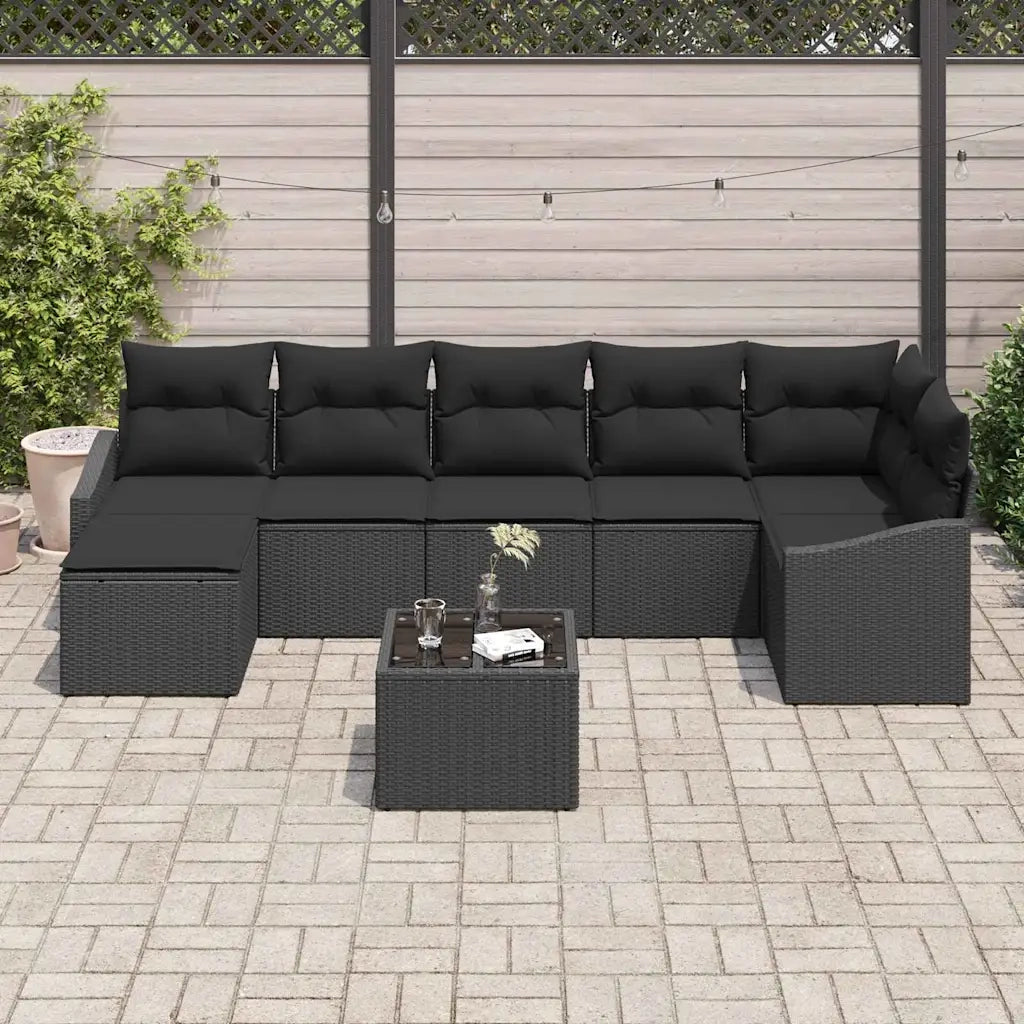 Set di divani con cuscino 8 pcs Nero polyrattan
