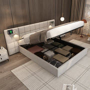 Letto imbottito 180x200 cm - Zephmum - USB, ricarica wireless, luce, contenitore