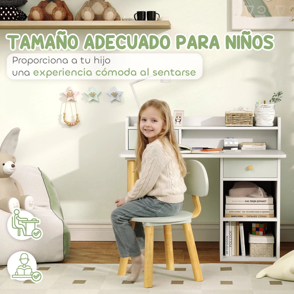 Scrivania per Bambini con Cassetti e Sedia ¨C Minimal ¨C Verde Chiaro e Bianco 90x50x75