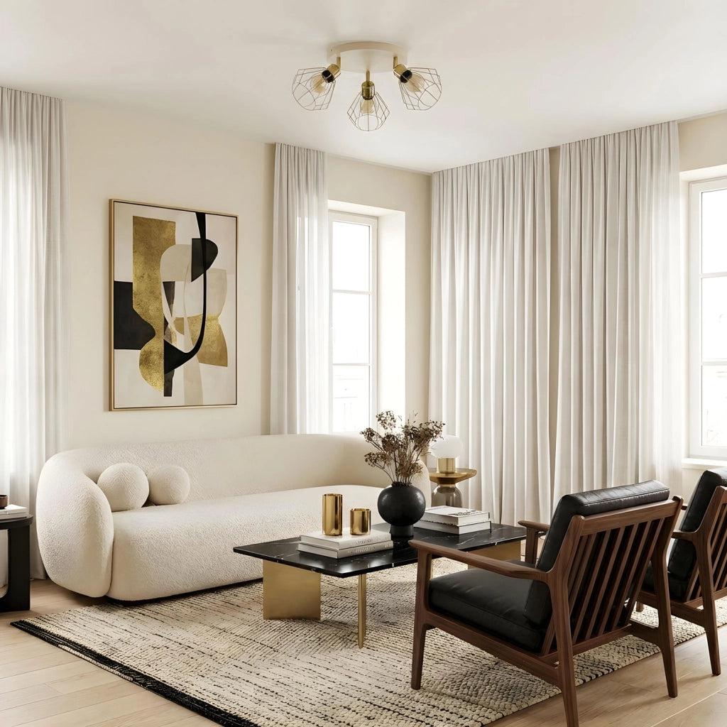 Lampada da soffitto Parkla 3xE27 beige oro industriale