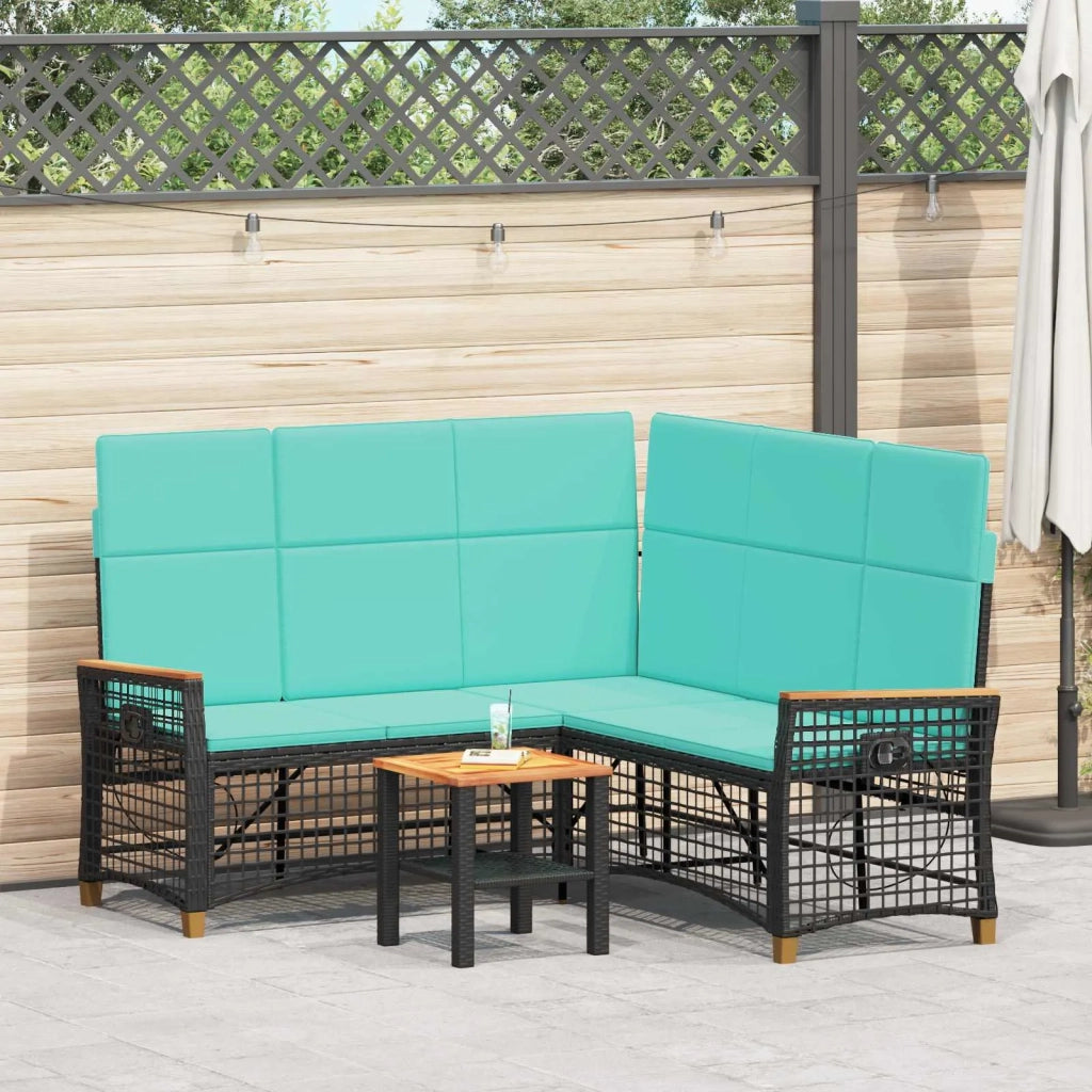 Set di Divani Recliner da Giardino | Set Salotto da Giardino Regolabile Nero e Turchese