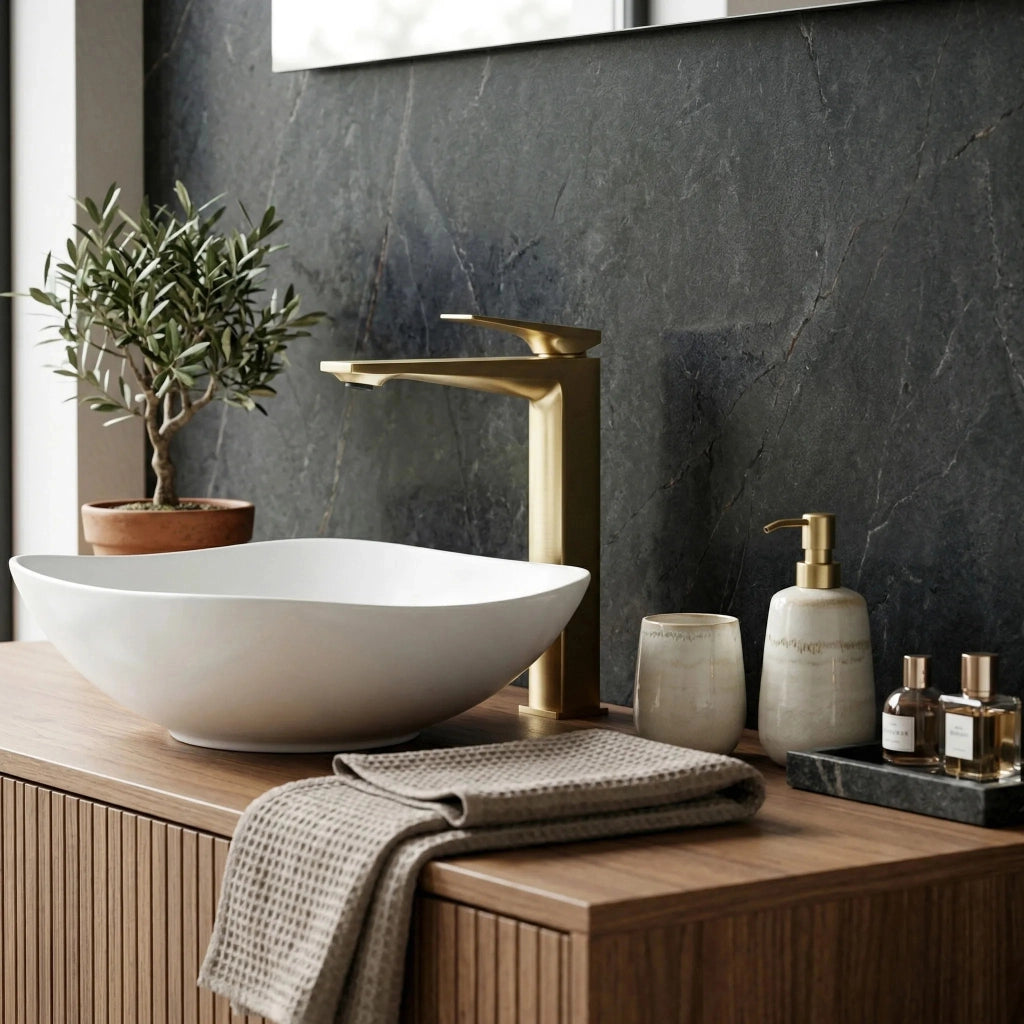 Rubinetto Da Lavabo Premium Rea Prime Brush Gold High