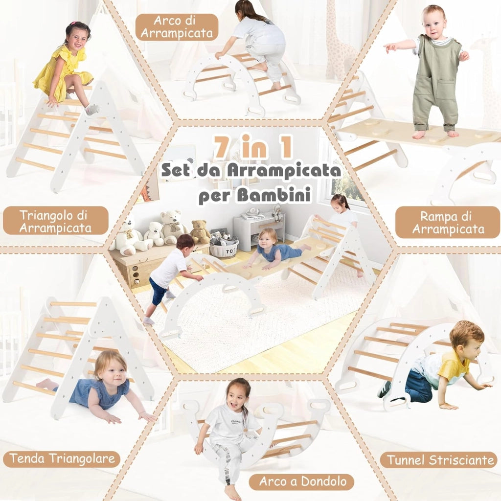 4 in 1 Set da Arrampicata per Bambini, Giocattoli da Arrampicata a Triangolo con Triangolo Arco e Salita, Ideale per Bambini 1 Anni + (Bianco)