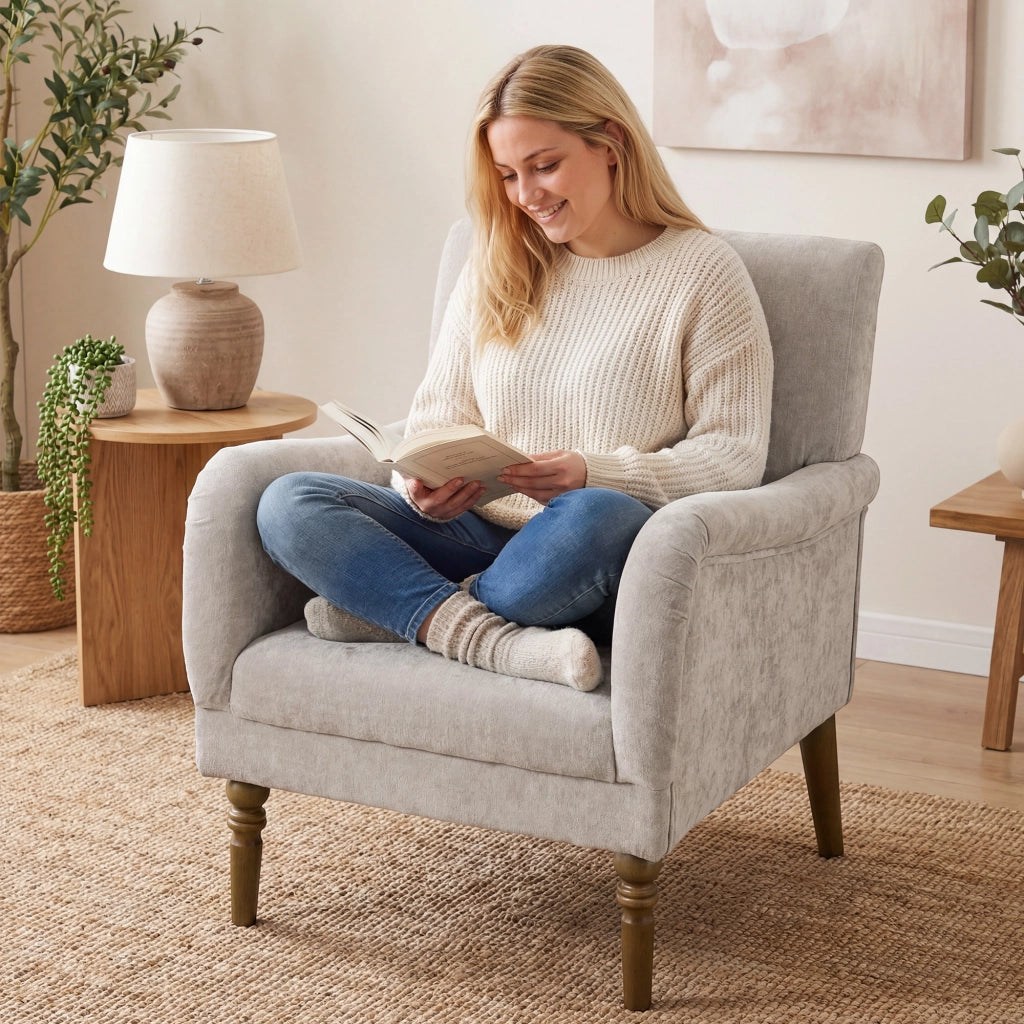 Poltrona ¨C Minimal ¨C Tessuto Grigio, Legno