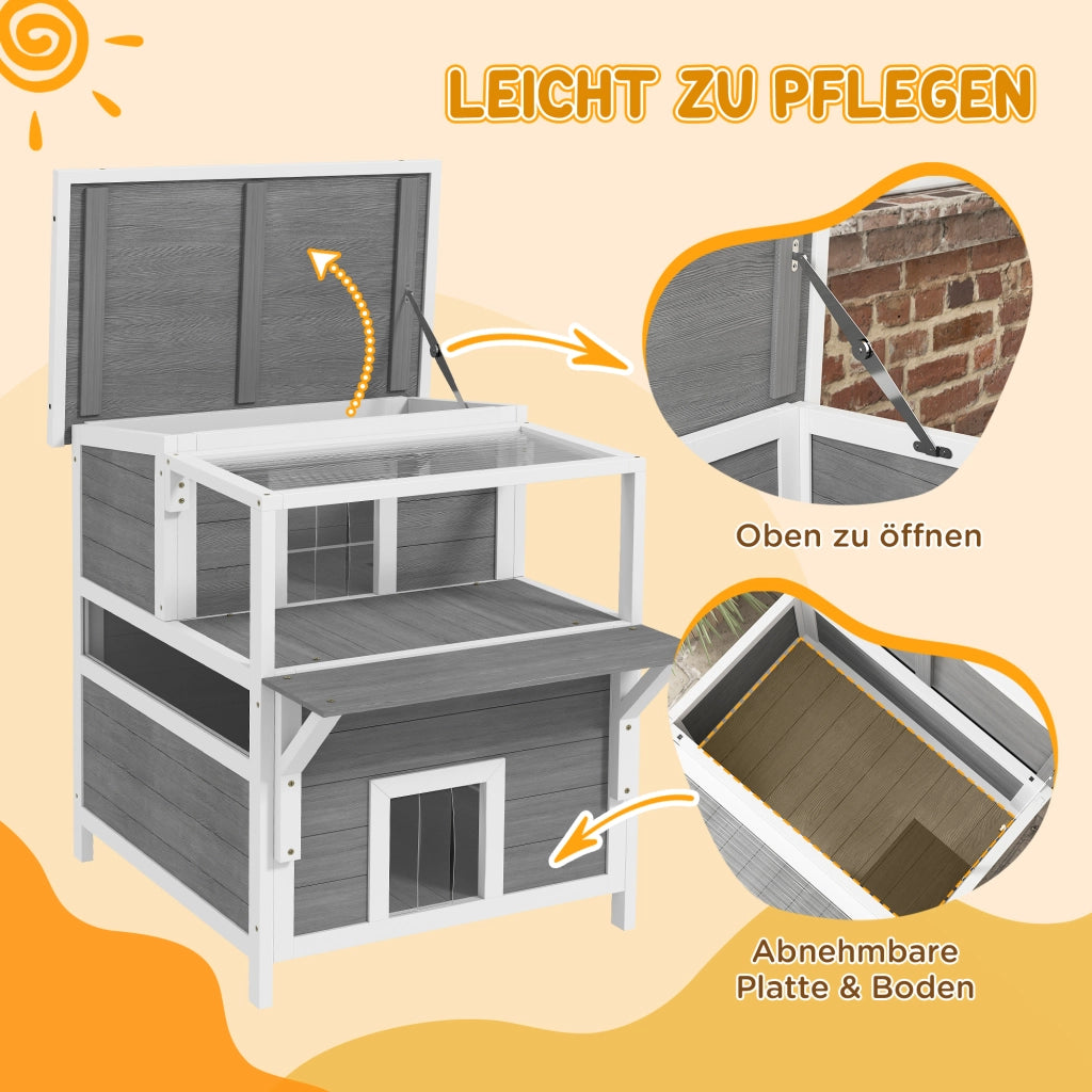 Casetta per gatti a 2 piani con balcone ¨C Minimal ¨C Grigio chiaro