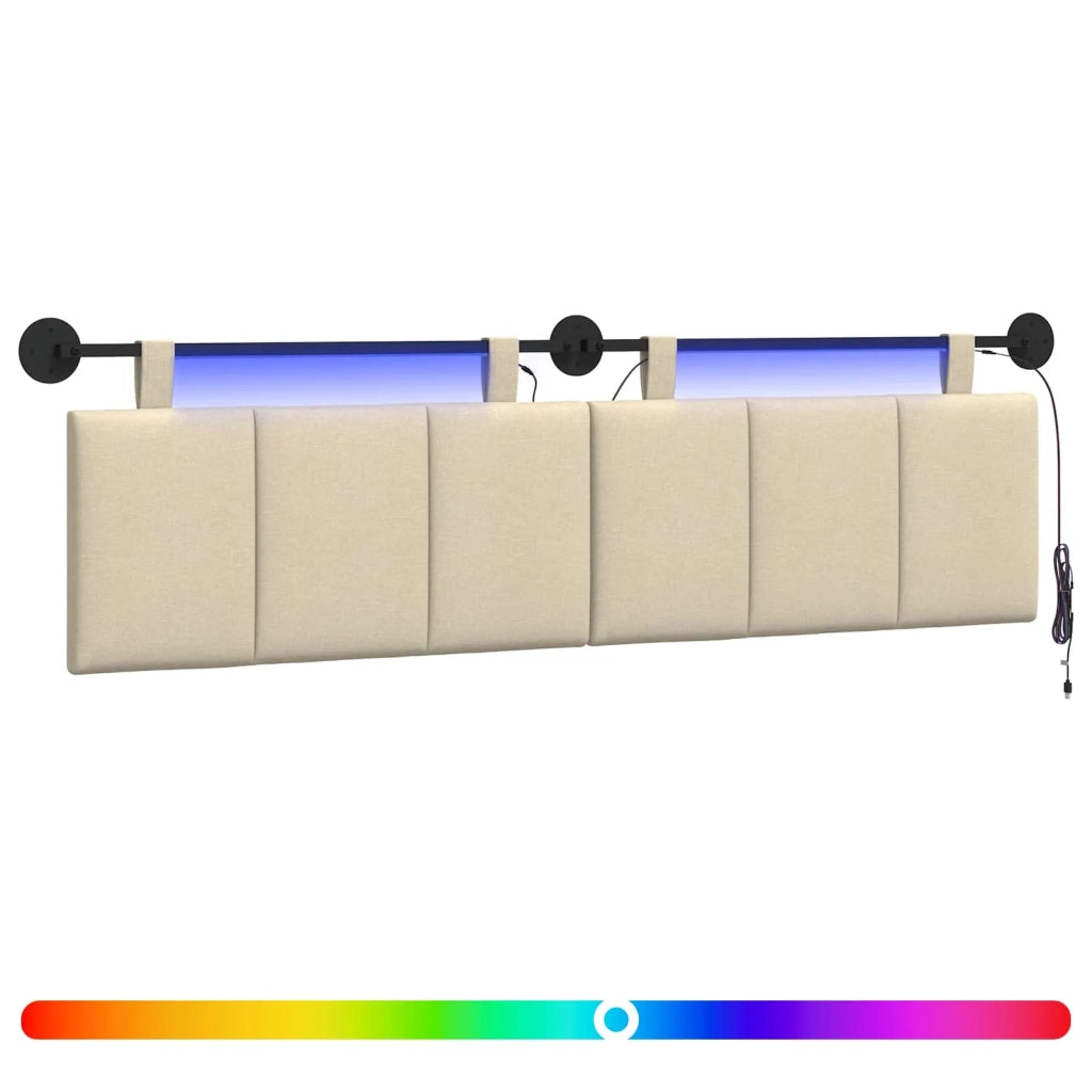 Testiera sospesa Con luce LED Crema Tessuto 3424809