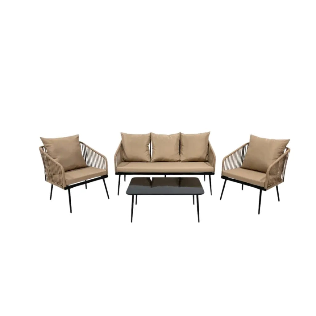 Set da giardino 4 posti STRAPA beige con corda intrecciata e tavolino basso
