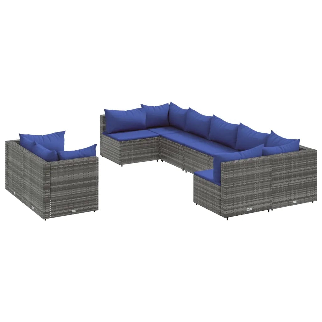Set Divano da Giardino 9 pz con Cuscini Grigio in Polyrattan 3308303