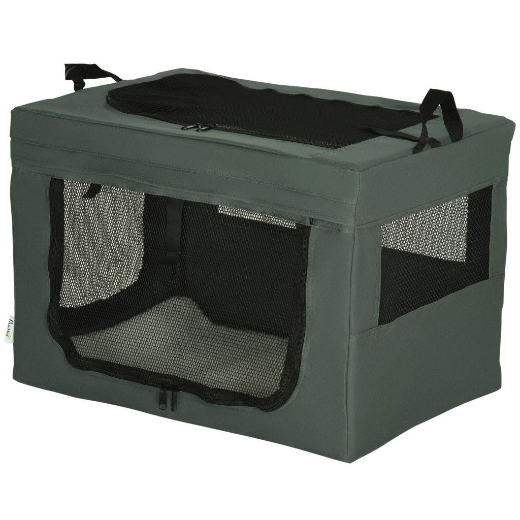 Trasportino per Cani Mini e Gatti con Cuscino, Sacca di Trasporto e Porte a Rete, 60x42x42 cm, Grigio