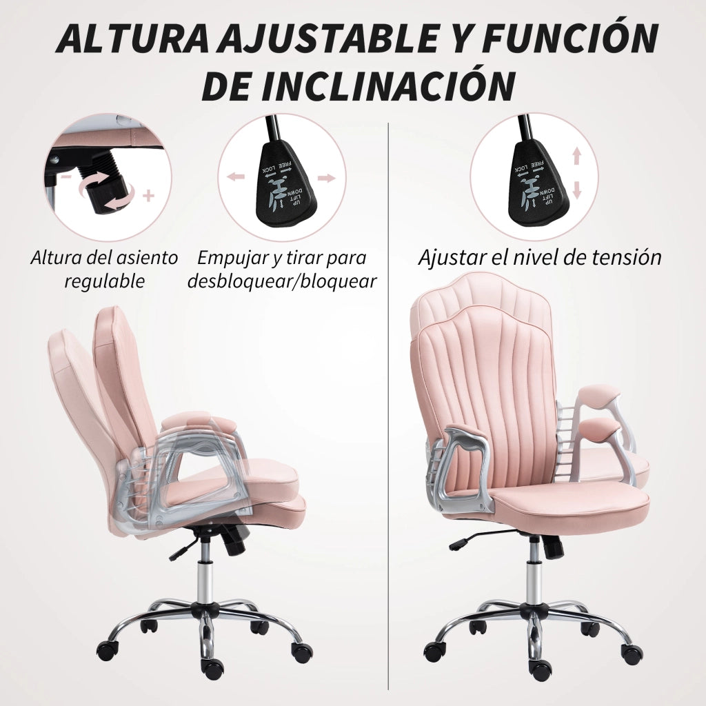 Sedia da Ufficio Girevole Regolabile con Schienale e Braccioli ¨C zephmum ¨C Rosa