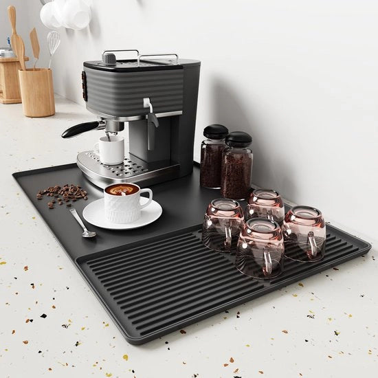 Mat di silicio per macchina del caffè, 24''x16'', per macchine del caffè automatiche, mat di silicio rimovibile per 2 zone, mat di caffè con bordi sollevati, mat di asciugatura per tazze e bicchieri