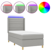 Letto singolo | Letto per adulti | Letto a Molle Materasso e LED Grigio Chiaro 90x200 cm Tessuto