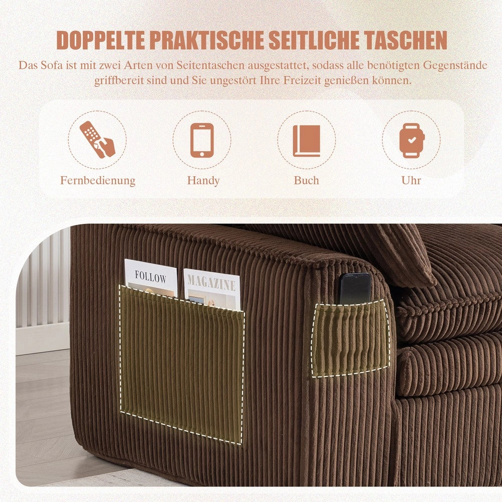 Divano modulare 2 posti - Zephmum- Con cuscini e tasche laterali, schiuma 3 strati