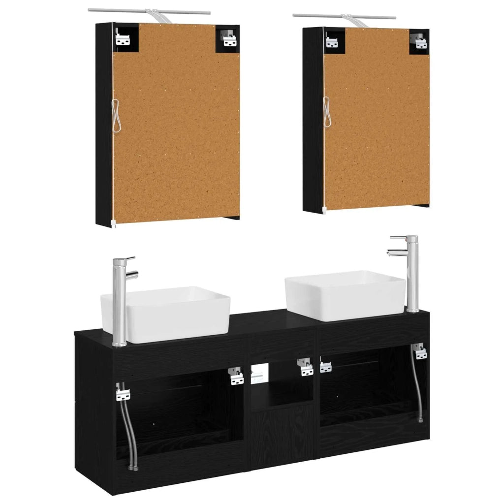 Set di mobili per il bagno 5 pz Rovere Nero 3406832