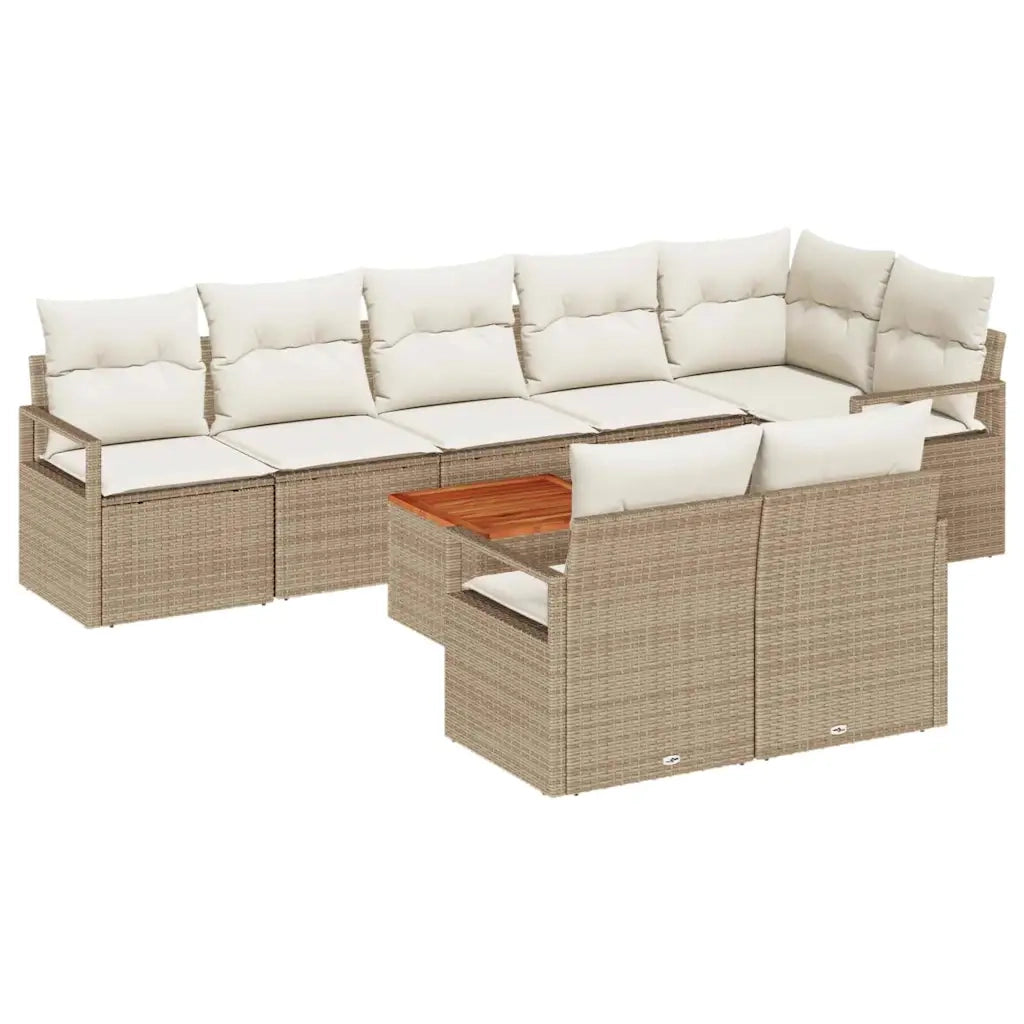 Set Divano da Giardino 9 pcs Beige e Crema polyrattan