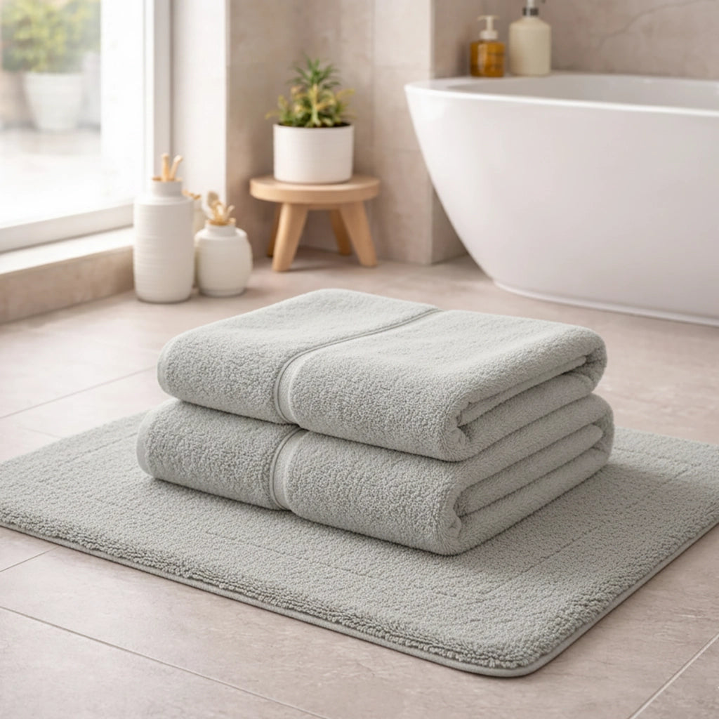 Sanenere, set di Asciugamani 100% Cotone set da 2, Grigio Pietra