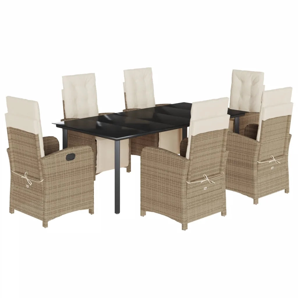 Set da Pranzo da Giardino 7 pz con Cuscini Beige in Polyrattan