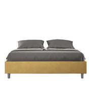 BS COM Letto matrimoniale francese con rete imbottito 140x200 microfibra ocra