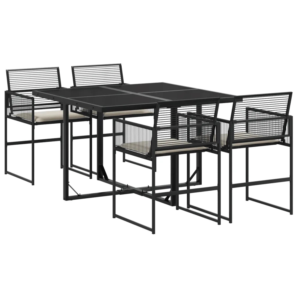 Set da Pranzo da Giardino 5 pz Nero con Cuscini in Polyrattan 3295008