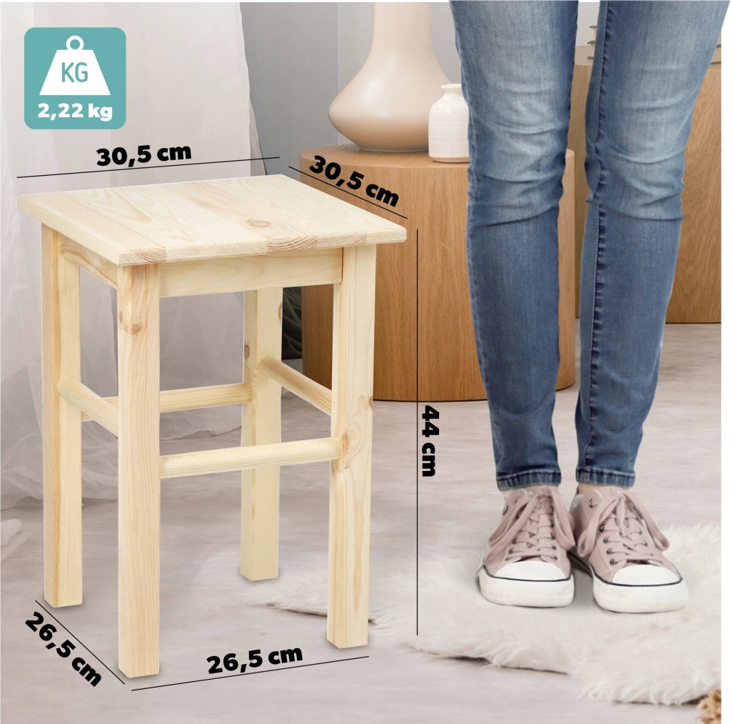 Sgabello da cucina in legno KADAX, 43,5 cm, in pino massello.