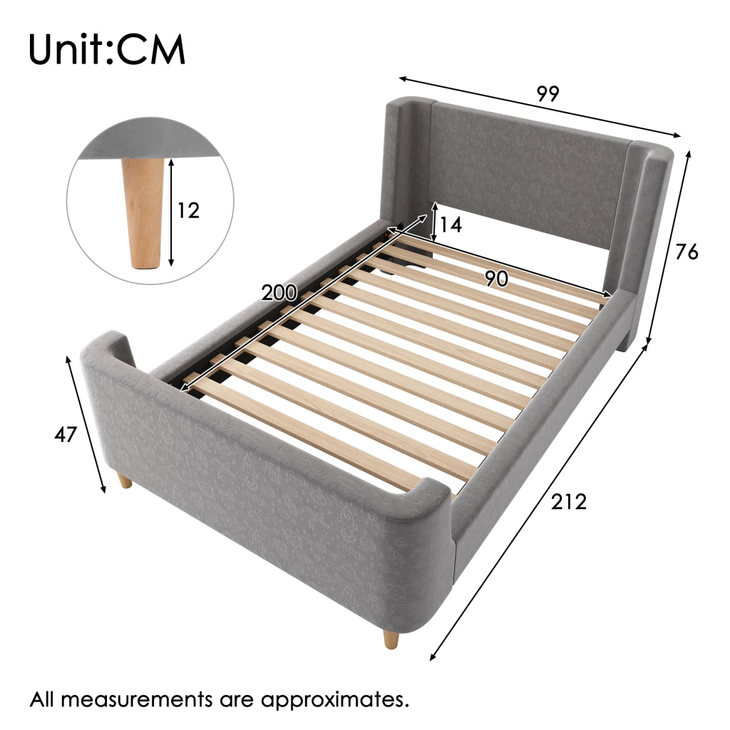 letto singolo velluto grigio 90 x 200 cm