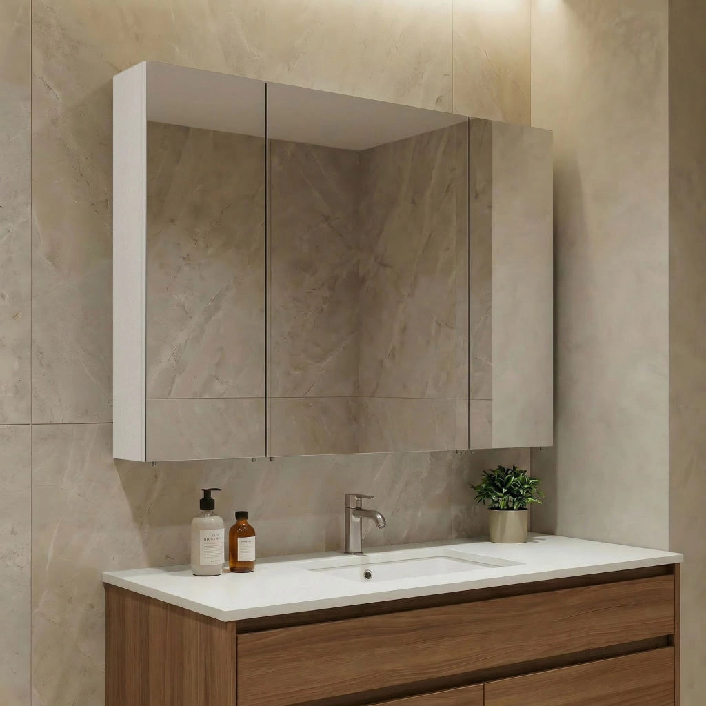Mobile da bagno con specchio "Nuvola 100 v2" - 97 x 16 x 66 cm - Bianco