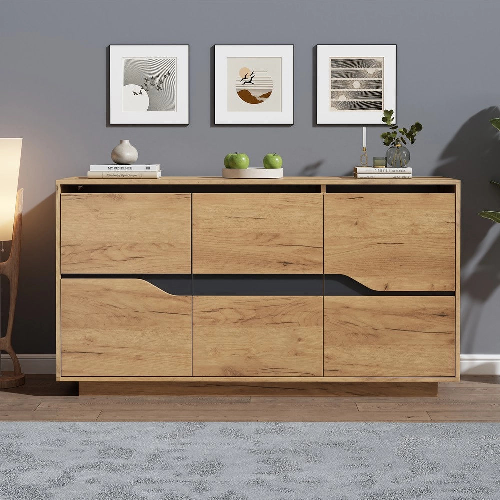 Credenza con 3 Ante e Ripiani ¨C MINIMAL ¨C Legno e Nero, 140x40x70 cm