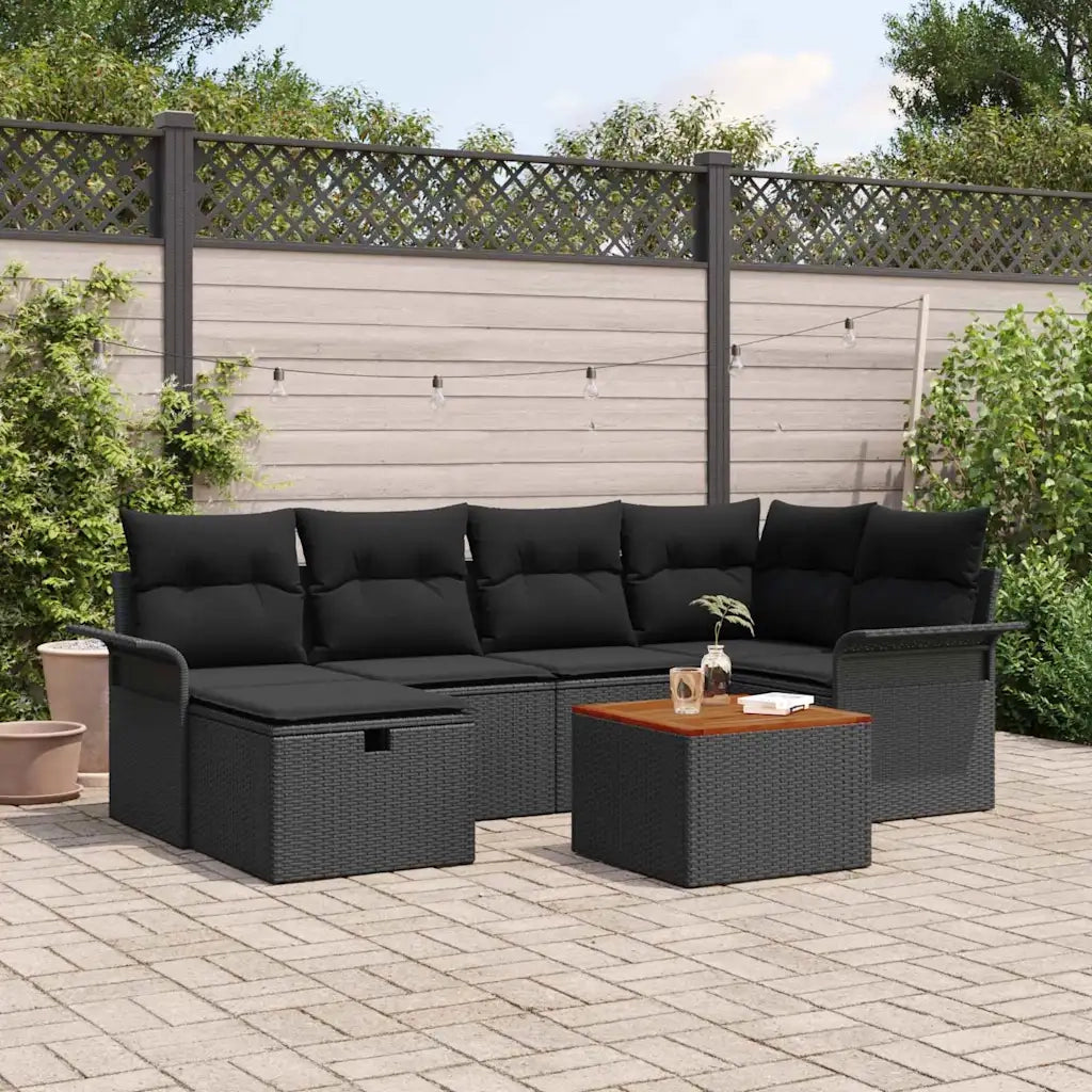 Set Divano da Giardino con cuscino 7 pcs Nero polyrattan 3359457