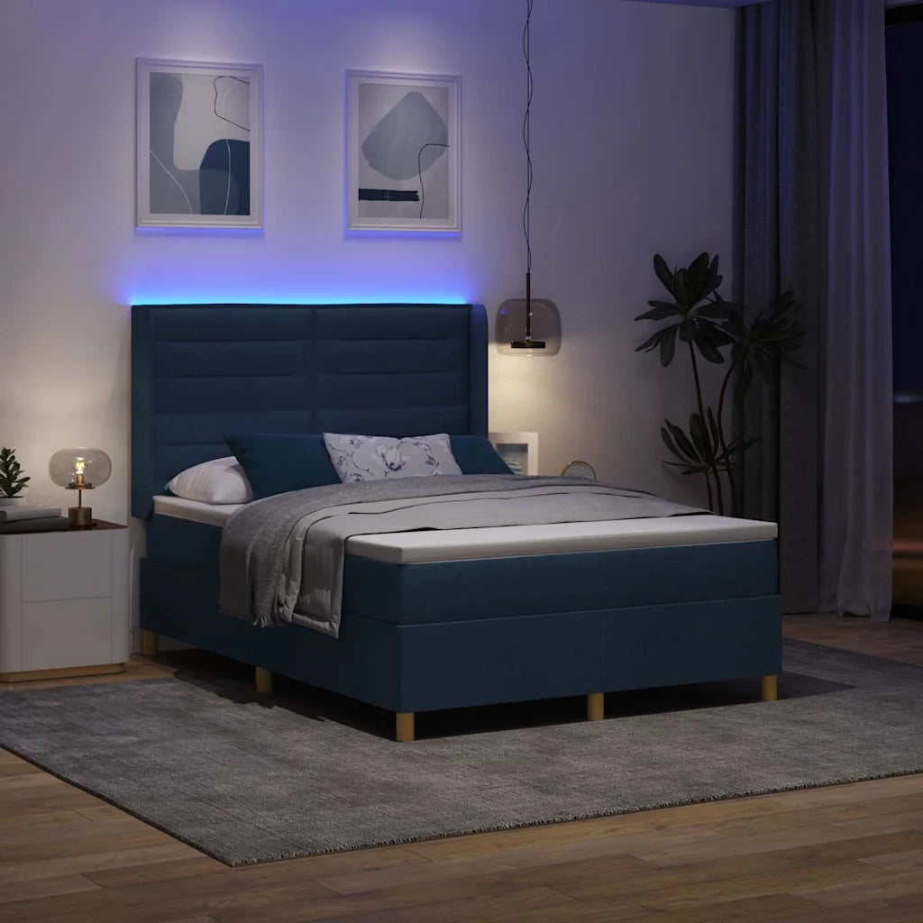 Letto a molle con strisce LED Blu 140 x 200 cm Tessuto 3343636