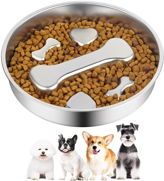 Piatto per Cane in Acciaio Inossidabile 22 cm - Antischizzo - Antiscivolo a Doppia Faccia - Resistente alla Lavastoviglie - Alimentazione Lenta - Salute del Tratto Gastrointestinale - Mangiatoia per Cani